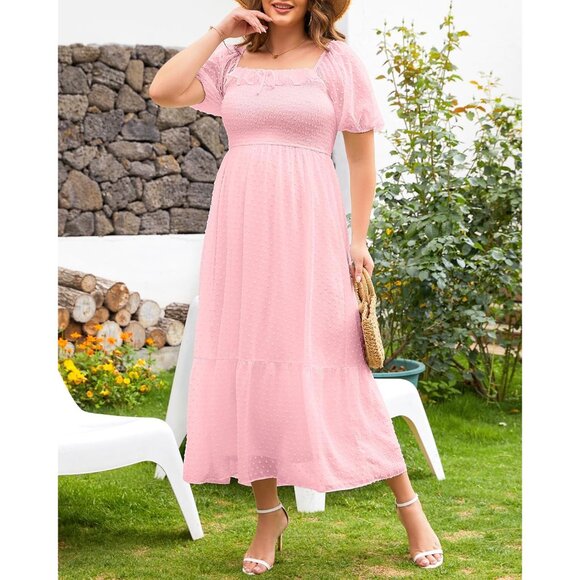 Plus Size Maternity Dress Swiss Dot Flow Maxi Pregnancy Wedding Guest - Picture 3 of 7